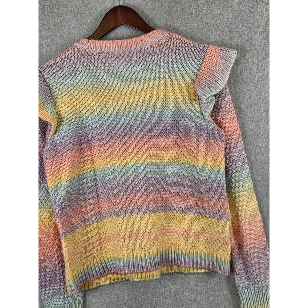 LOFT Spacedye Ruffle Sleeve Rainbow Ombré Sweater Womens L PRIDE Blogger Fav - Picture 3 of 8